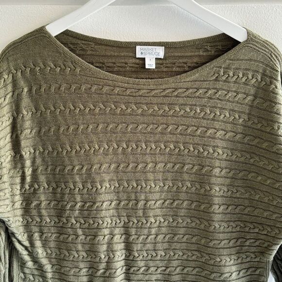 Market & Spruce Reviera Cable Knit Dolman Pullover 3/4 Sleeve Sweater Size Large - Picture 4 of 6